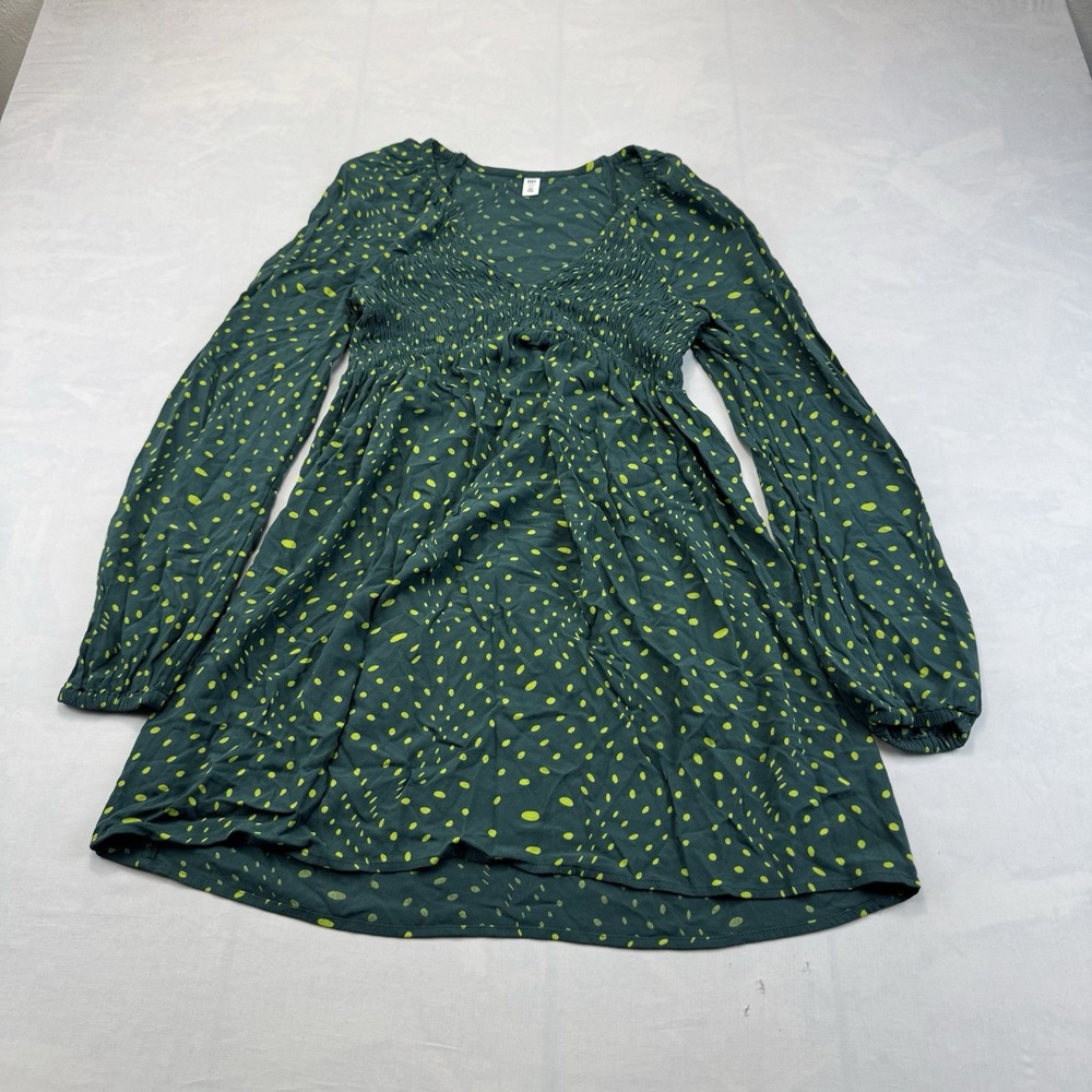 BP XS Green Lime Dot Long Sleeve Smocked Dress Tunic Nordstrom